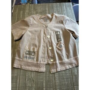 Viva City‎ Vintage 90s Art Button Front Fish Size Medium Short Sleeves Shirt